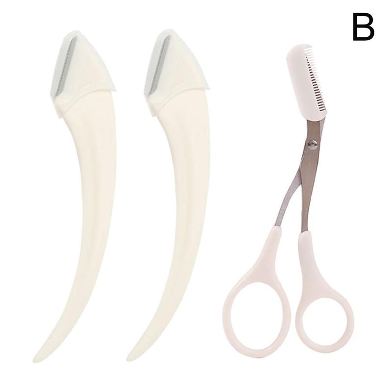 Eyebrow trimmer with PP handle, beauty eyebrow trimmer, makeup scissors, eyebrow trimmer in crescent shape, three-piece set